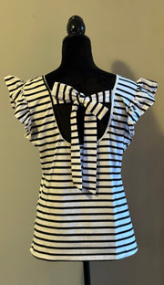 Butterfly Sleeve V-Neck Stripe Shirt