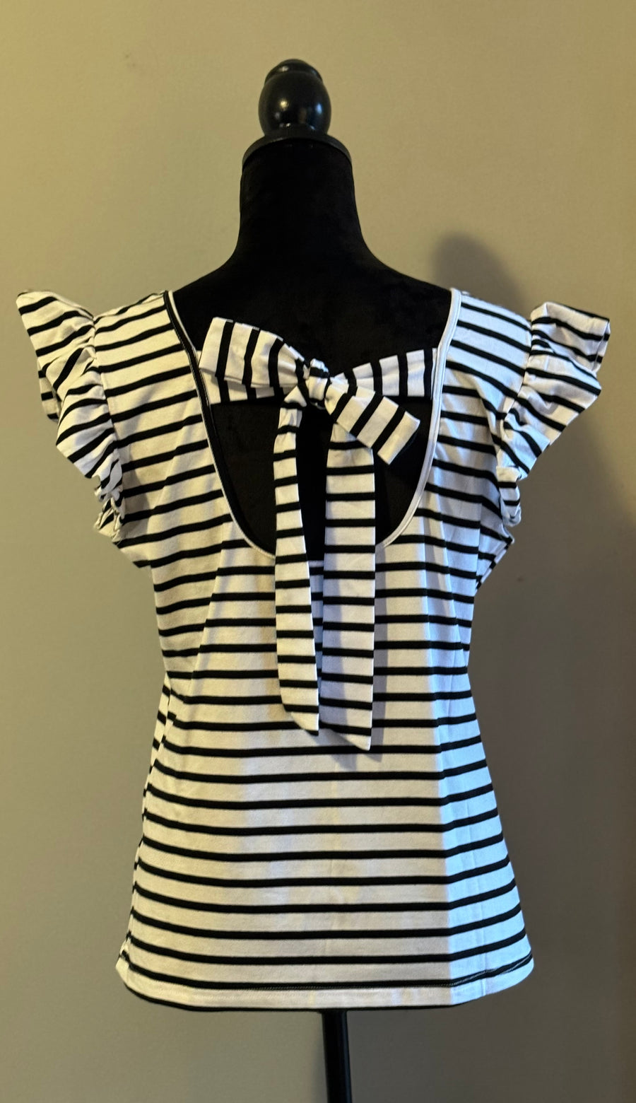 Butterfly Sleeve V-Neck Stripe Shirt