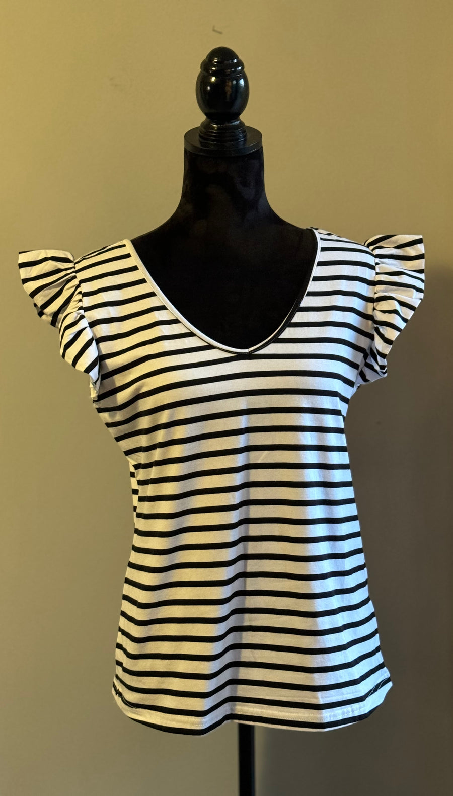 Butterfly Sleeve V-Neck Stripe Shirt