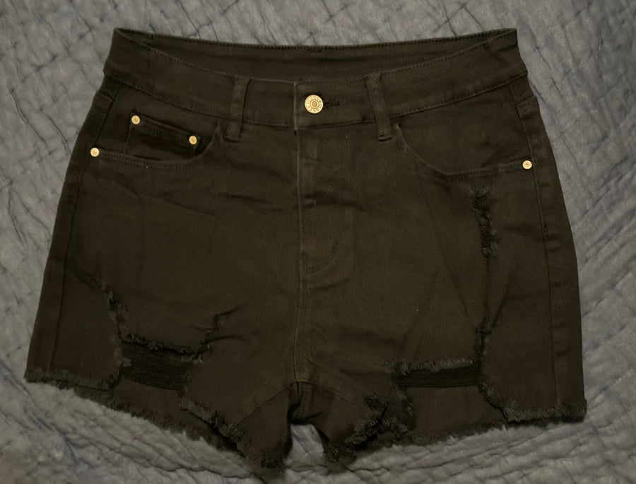 Black Distressed Denim Shorts
