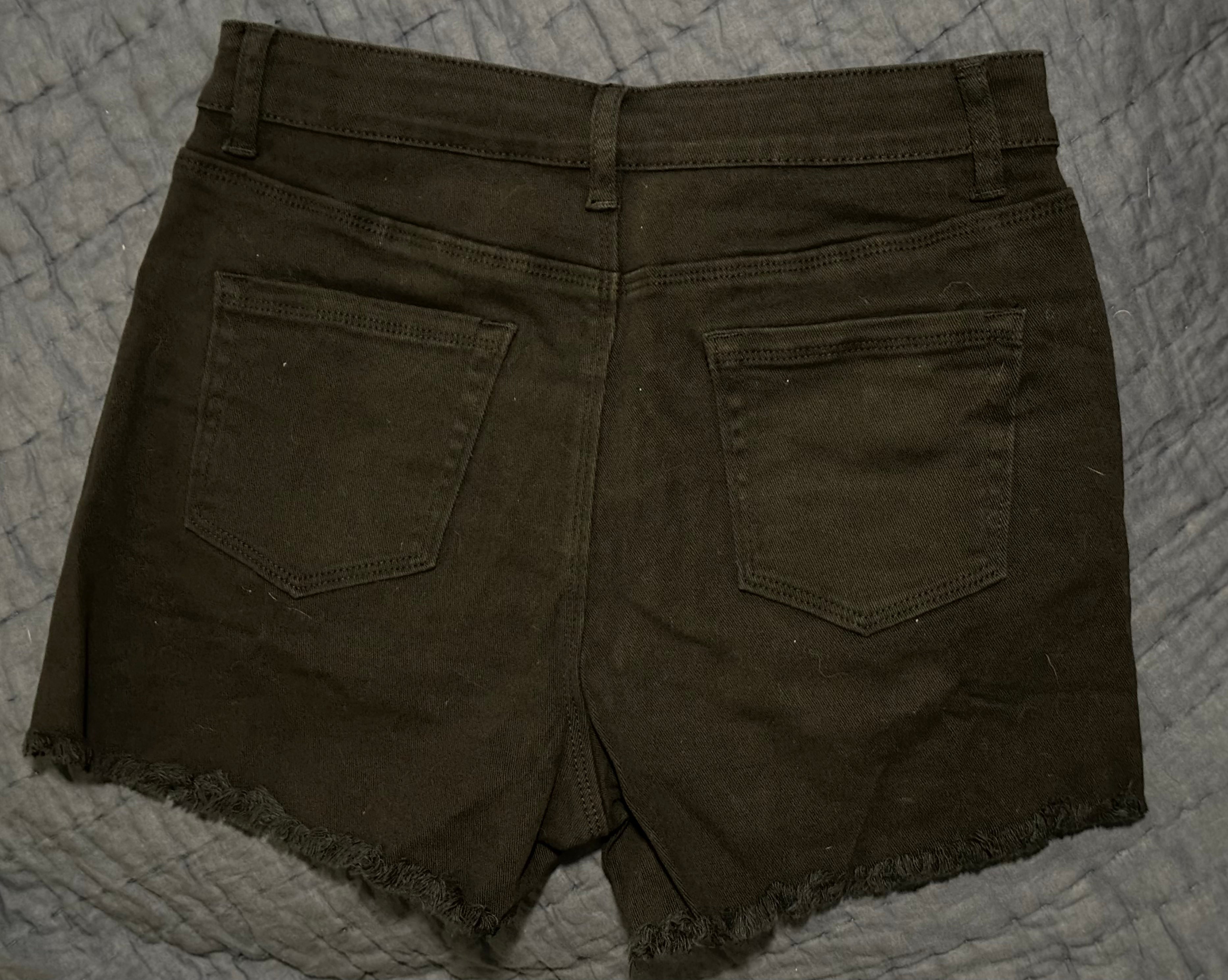 Black Distressed Denim Shorts